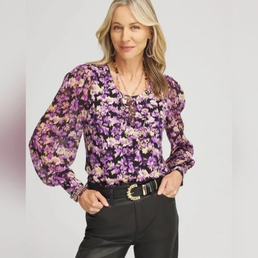 Chico's NWT Touch Of Cool Blooms Organza SLV Top 3/XL